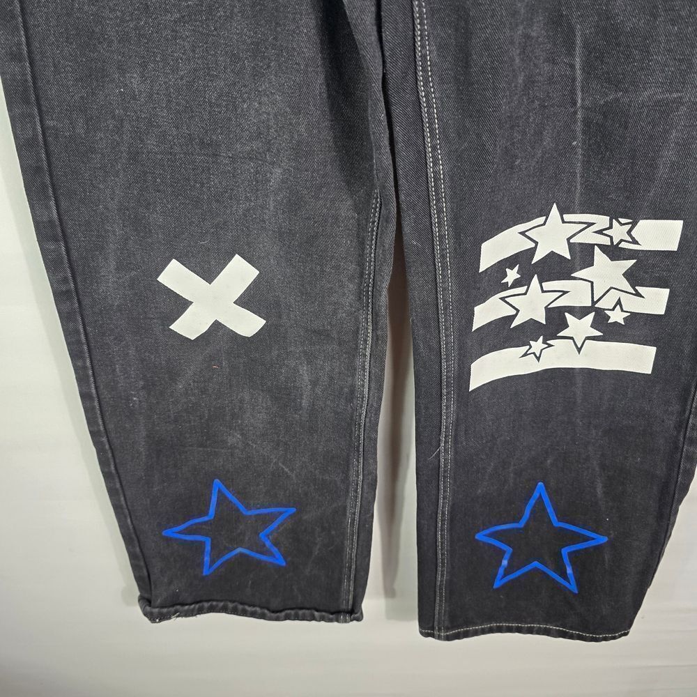 Mauv Studio Black Star Letter Graphic Cargo Jeans Size S - Picture 6 of 12